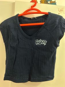 SALE - Navy Blue "Feeling Lucky" Crop Top