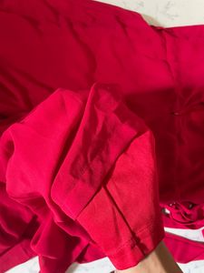 V-Neck Ruffle Detail Red Dress