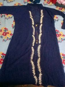 Navy Embroidered Sleeveless Dress With Shirak