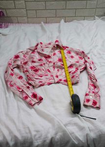 Pink Rose Floral Center-Twist Crop Shirt