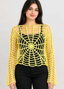 Yellow Spiderweb Crochet handmade Top