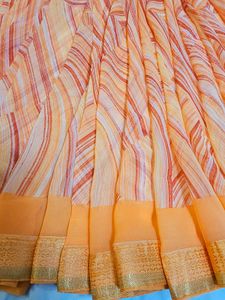 Elegant Orange colour Striped Saree with blouse