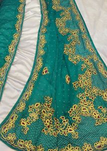 Embroidered Teal Green Saree