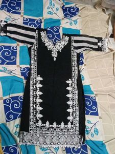 Elegant Black Kurta with White Embroidery