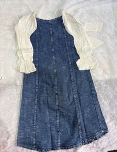 Denim Dress with White Bow