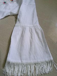 Elegant White Tiered Kurta with Tassels
