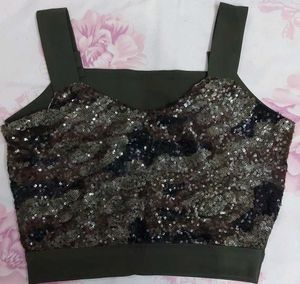 Sparkling Sequin Camouflage Print Crop Top