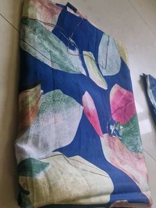 Navy blue floral printed saree with blouse piece