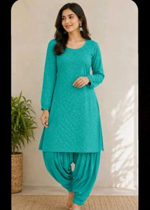 Teal Textured Kurta with salwar