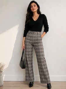 Chic Plaid Wide-Leg Pants