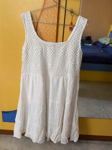 White Crochet Detail Sleeveless Dress