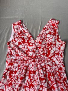 Red Floral V-Neck Dress