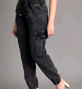 Womens Acid Wash Cargo Jogger Jeans