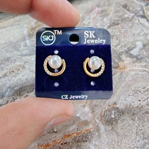 Elegant Pearl & CZ Stud Earrings