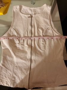Sleeveless White Zip-Up Top