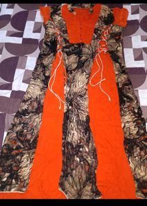 Orange &amp; Black Printed Kurta