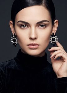 New Elegant Black Crystal Statement Earrings