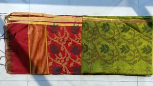 Maroon Green Handloom Saree With Blouse Piece