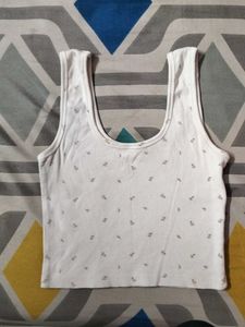 Cute Floral Print White Tank Top