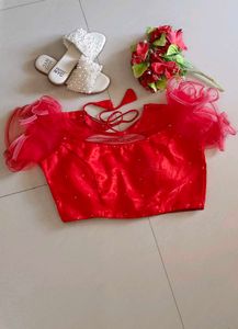 Stunning Red Blouse with Ruffle Sleeves