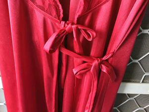 Red Lace Trim Nightgown 2 way tieup