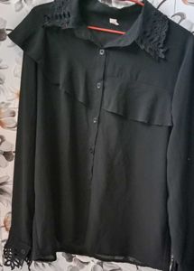 Elegant Black Lace Trim Tunic Top
