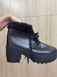 Black Faux Fur Lined Platform Boots