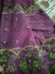 Purple Floral Embellished Saree