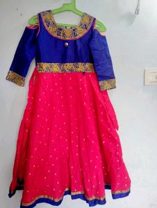 Girls' Blue & Pink Embellished Dress