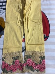 Elegant Yellow Palazzos with Floral Embroidery