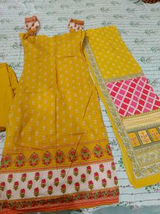 yellow Printed Kurta Set with Dupatta