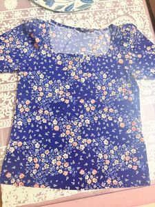 Chic Navy Floral Square Neck Top