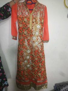 Stunning Orange Embroidered Kurta