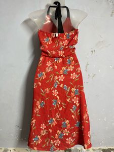 Pintresty Floral Halter Neck Midi Dress