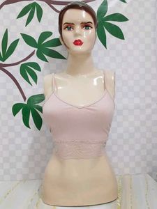 (700)Pink Lace Trim Cami Top
