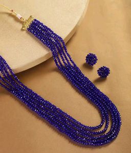 Royal Blue Beaded Necklace & Earring Set