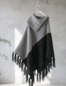 Chic Fringed Knit Poncho Sweater