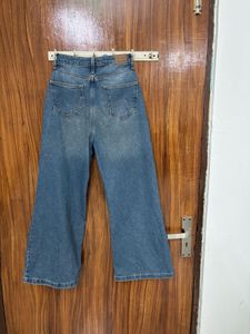 a wide leg high waist blue denim