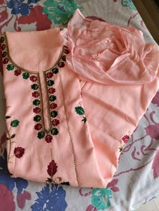 Embroided Peach Suit Fabric