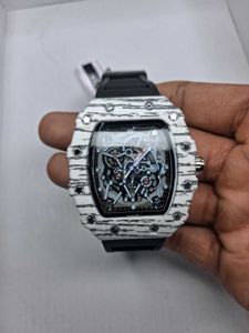 Skeleton Automatic Watch with White Band