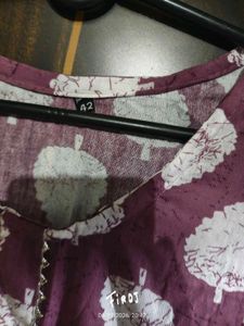 Purple Leaf Print Kurta