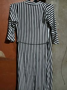 Black and white striped wrap shrug-knee length
