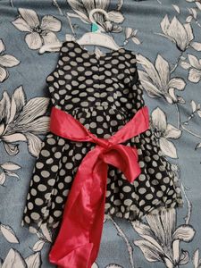 Cute Polka Dot Dress with Red Sash