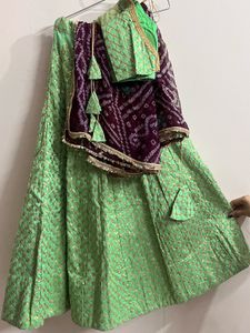 Green &amp; Gold Lehenga Choli Set