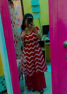 Beautiful pink Kurta with White Zigzag Pattern