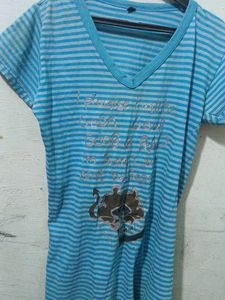 Blue Striped V-Neck T-Shirt
