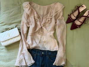 Chic Ruffled Cream Blouse