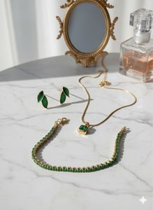 Anti Tarnish | Gold &amp; Green Jewelry Set