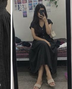 Chic Black Button-Front Midi Dress