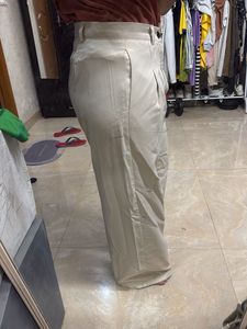 Cream Wide Leg Pleated Pants